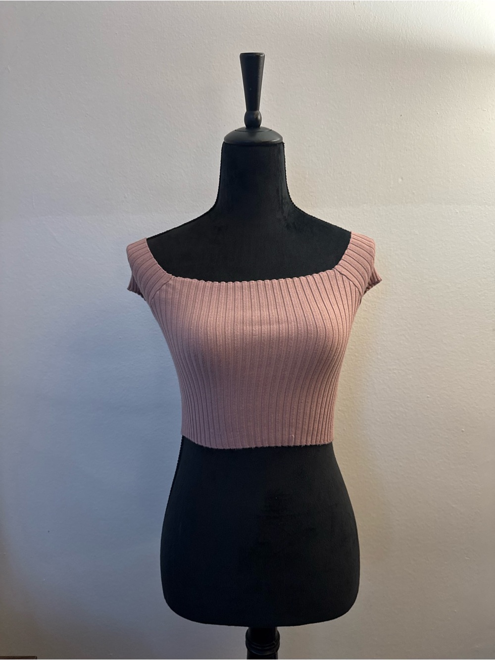 Ribbed Off-Shoulder Crop Top in Dusty Rose